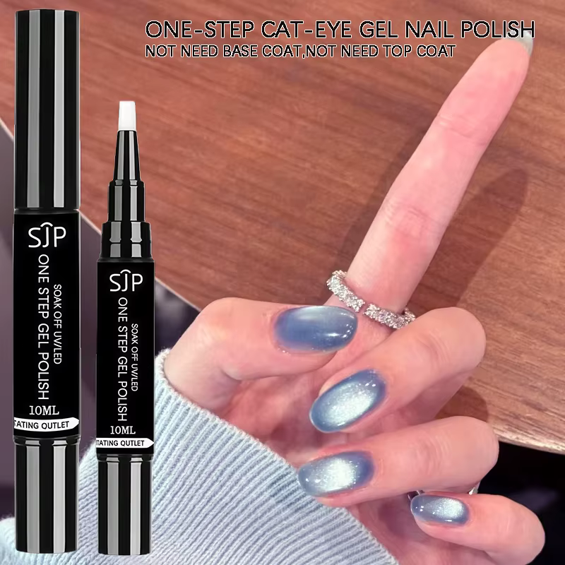 Vernis à ongles gel œil de chat bleu en une étape avec revêtement UV - aucun manteau de base ou le couche de finition
