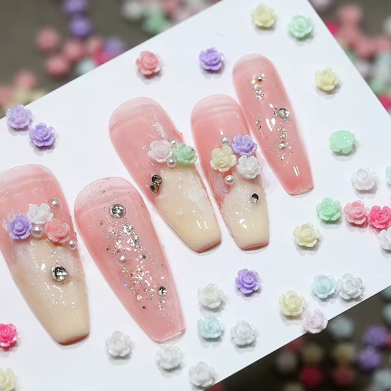 Mélange coloré Mini camélia Rose Lily résine Nail Art strass décorations fraise nœud papillon manucure beauté fleur ornements