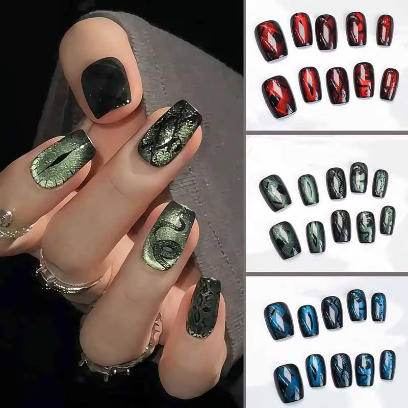 10 pièces Style foncé vent frais paon bleu émeraude Bordeaux rouge oeil de chat presse sur les ongles