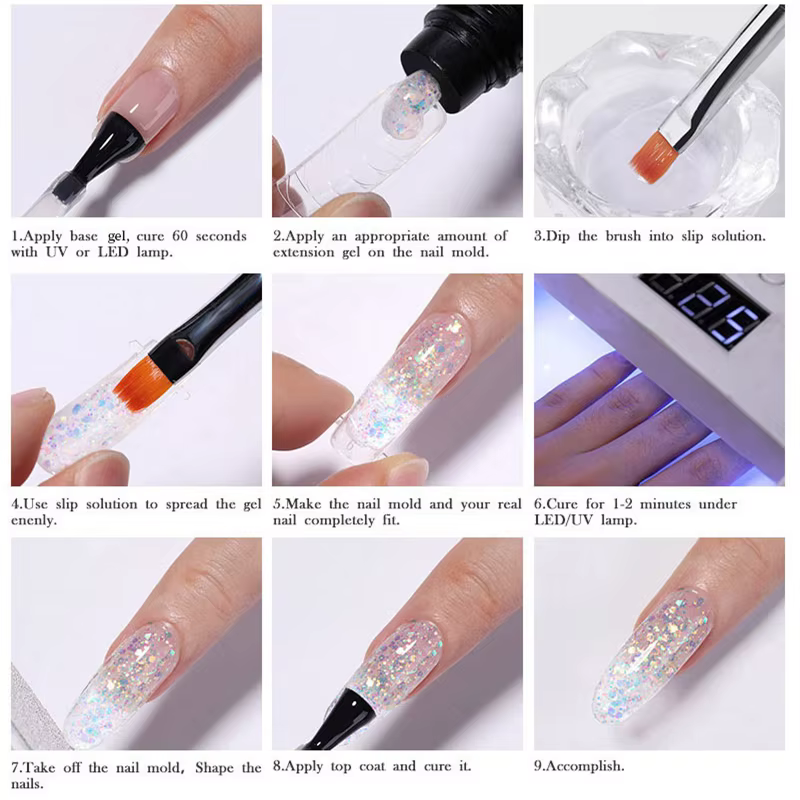 LILYCUTE 7 pièces/ensemble 15ml Gel à ongles à Extension rapide transparent avec Solution antidérapante poussoir
