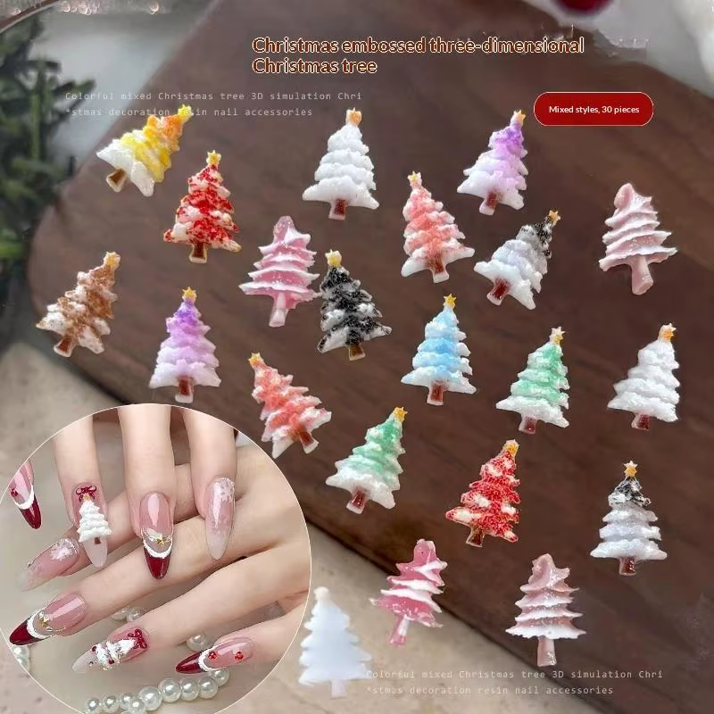 30 pièces, décorations pour ongles sur le thème de l’arbre de Noël, adorables paillettes, mini ornements en résine et en cristal pour la décoration d’ongles, idéal pour les créations manucures d’hiver