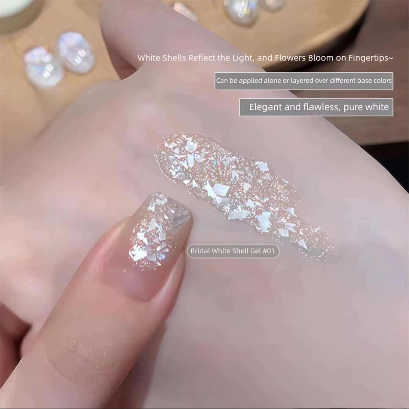 MIANEL 10ML 1-6PCS Vernis à ongles blanc laiteux à haute densité avec paillettes blanches et strass
