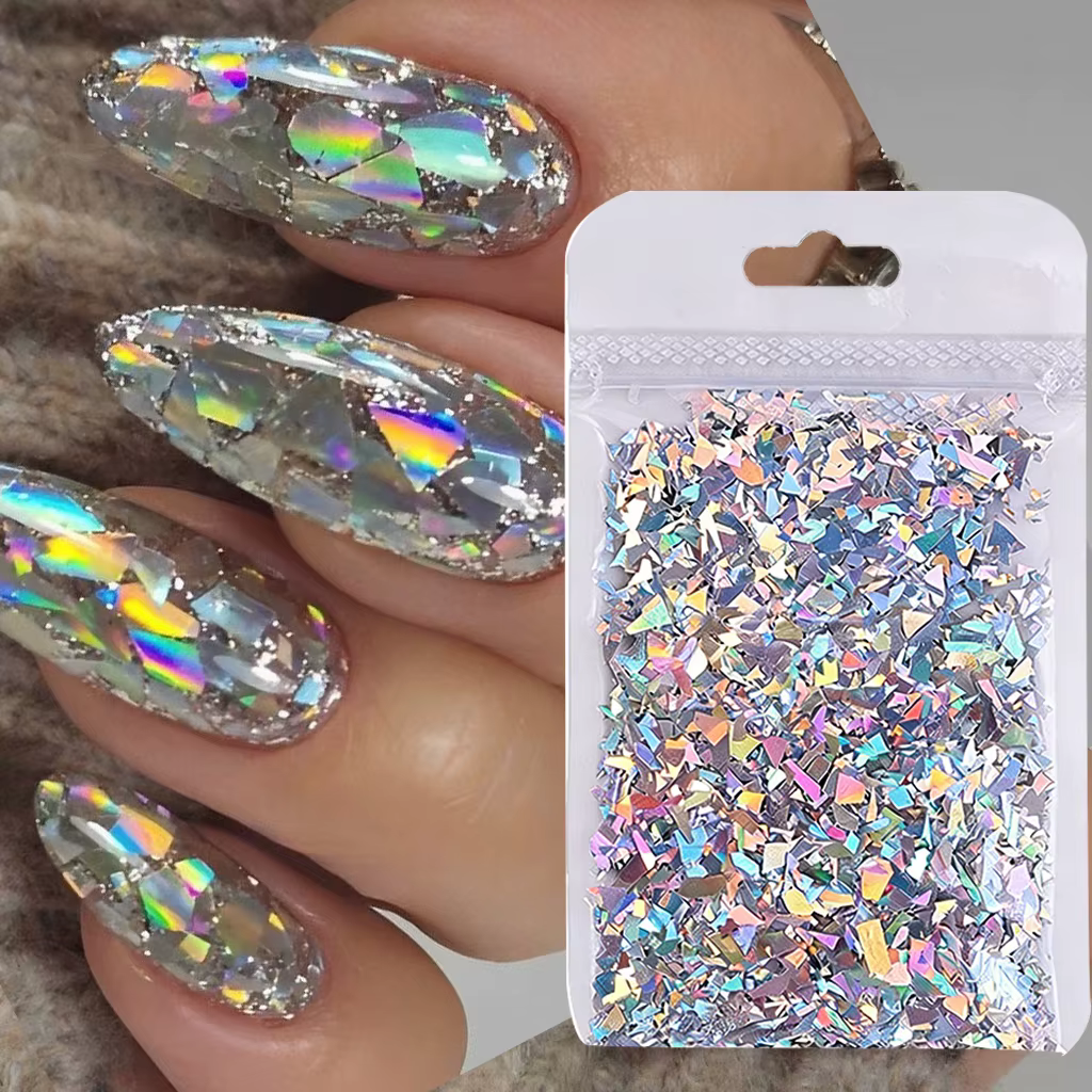 Paillettes holographiques argentées irrégulières pour ongles