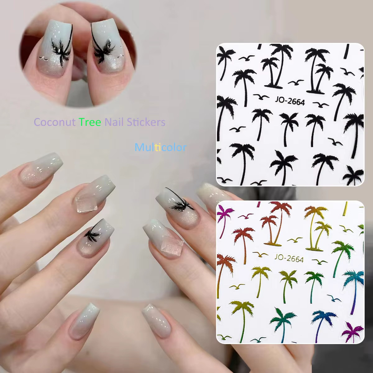 2 à 20 feuilles d'autocollants pour ongles à motifs de palmiers tropicaux