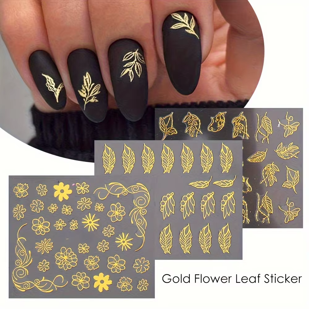 30 feuilles d'autocollants floraux dorés pour Nail Art