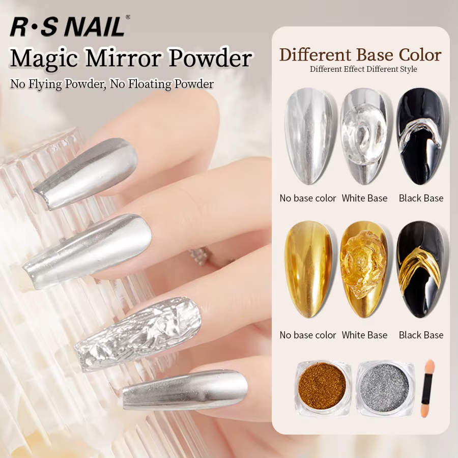 RS Chrome poudre à ongles holographique miroir magique métallique doré argenté frottant Nail Art paillettes poussière