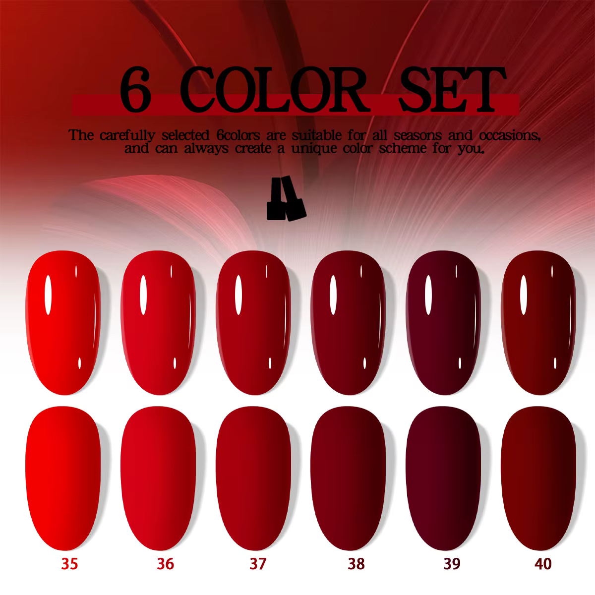 Un lot de 6 vernis à ongles gel brun-rougeâtre
