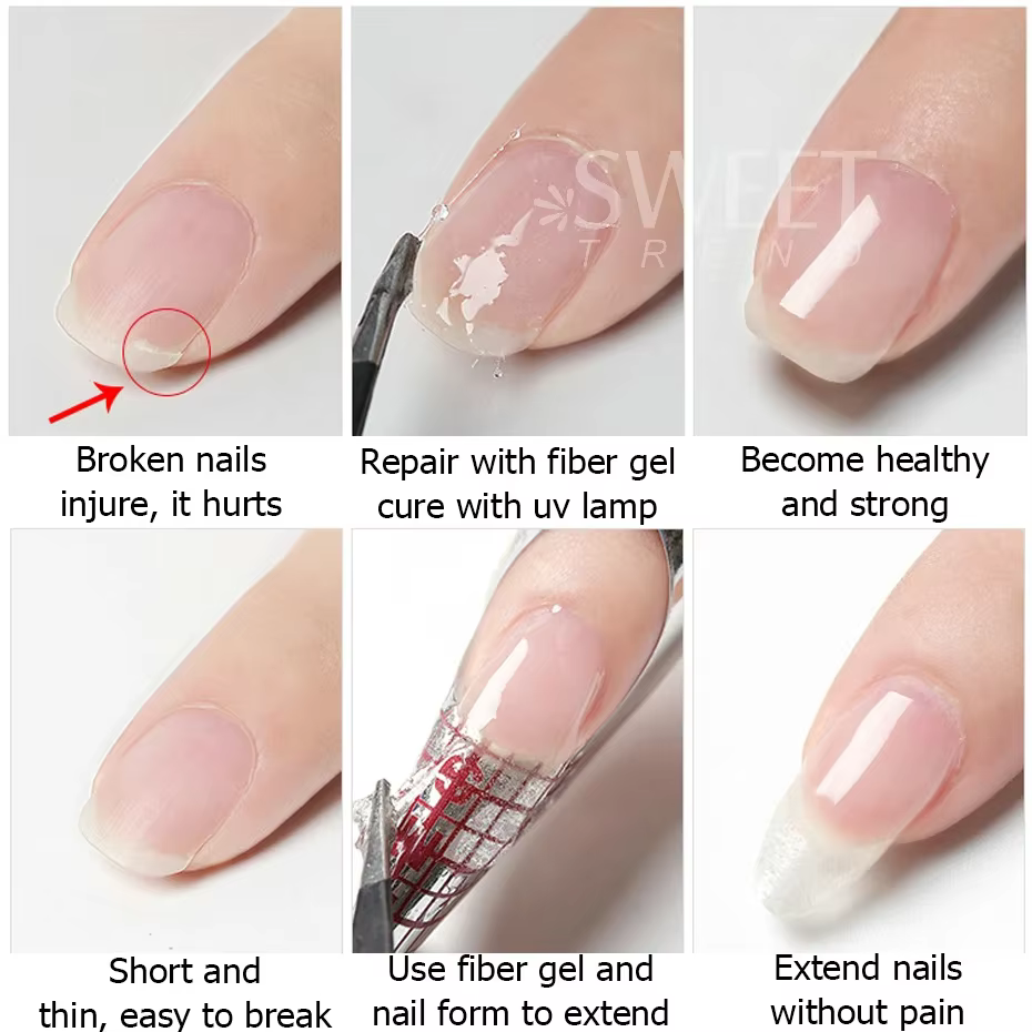 Gel pour ongles réparés en fibre de verre