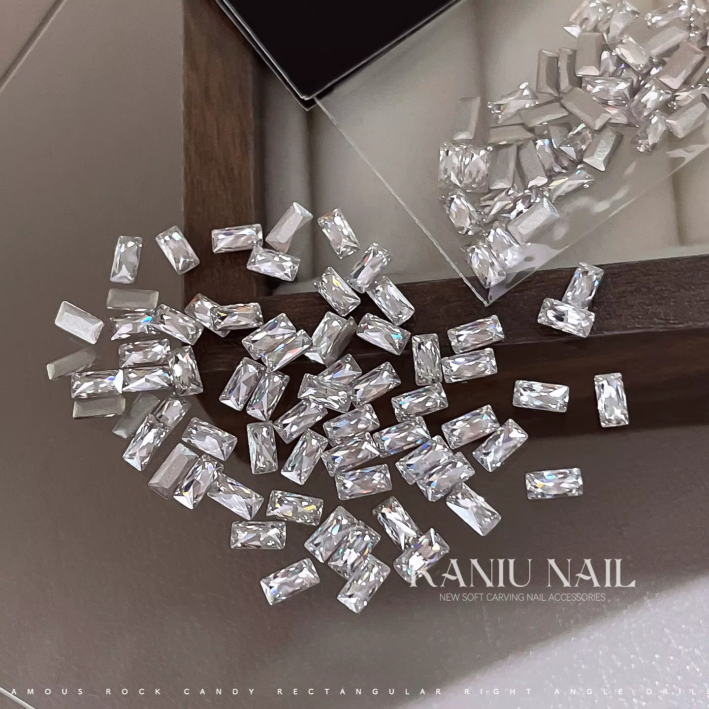 KANIU Champagne ongles rectangulaires zircon blanc transparent 5A clou cristal diamant français rayé accessoire