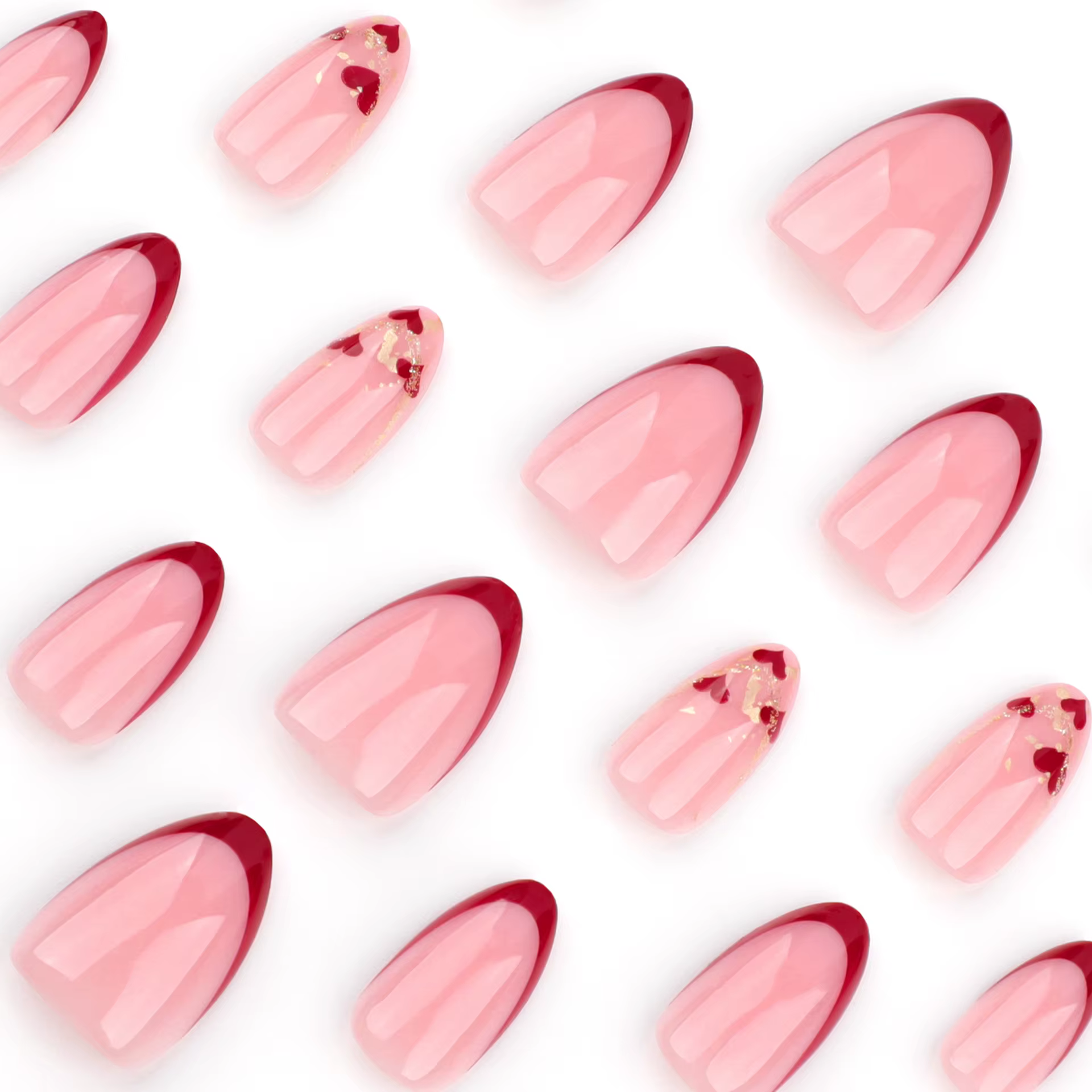 24 pièces saint valentin presse sur ongles ensemble court en forme d'amande brillant rouge
