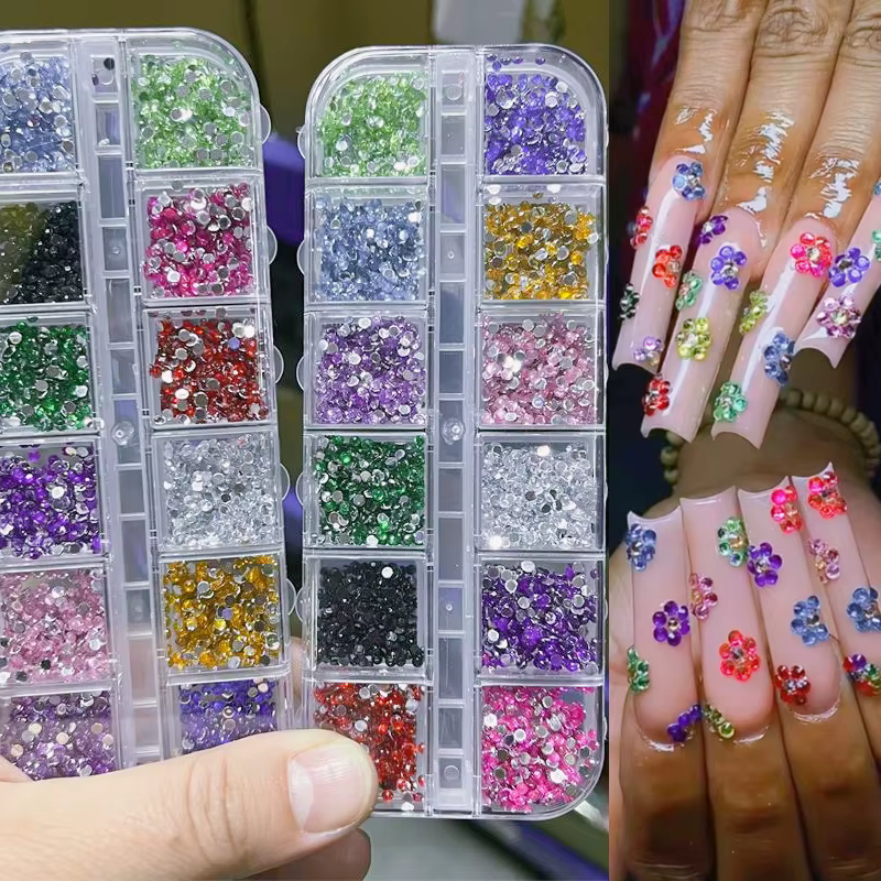 12 couleurs/ensemble 2mm strass ongles Art accessoires 3D acrylique Non correcteurs bricolage décorations Super