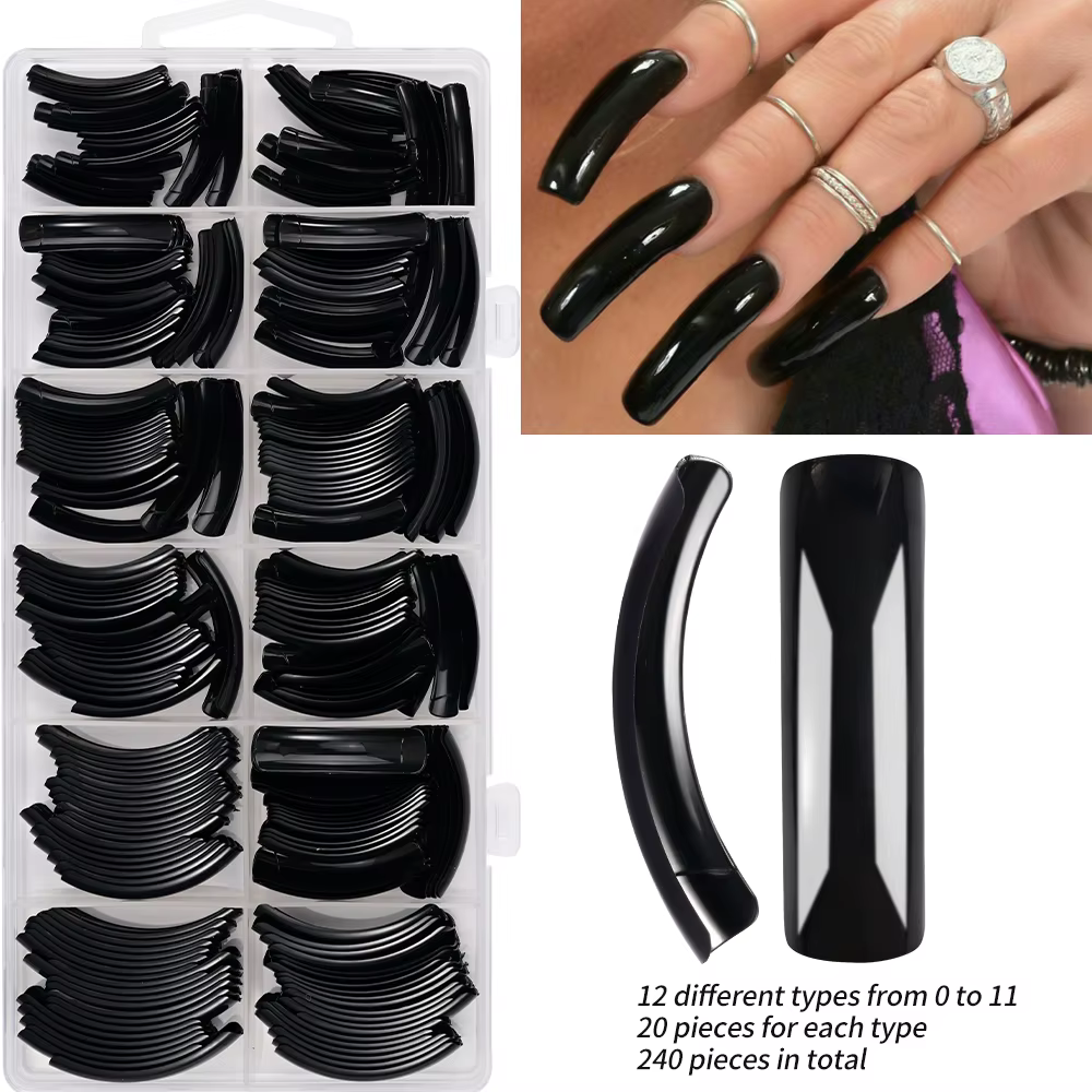 240PC Hawk incurvé longs carrés faux ongles 12 taille XXL courbe Extra profonde couverture complète acrylique