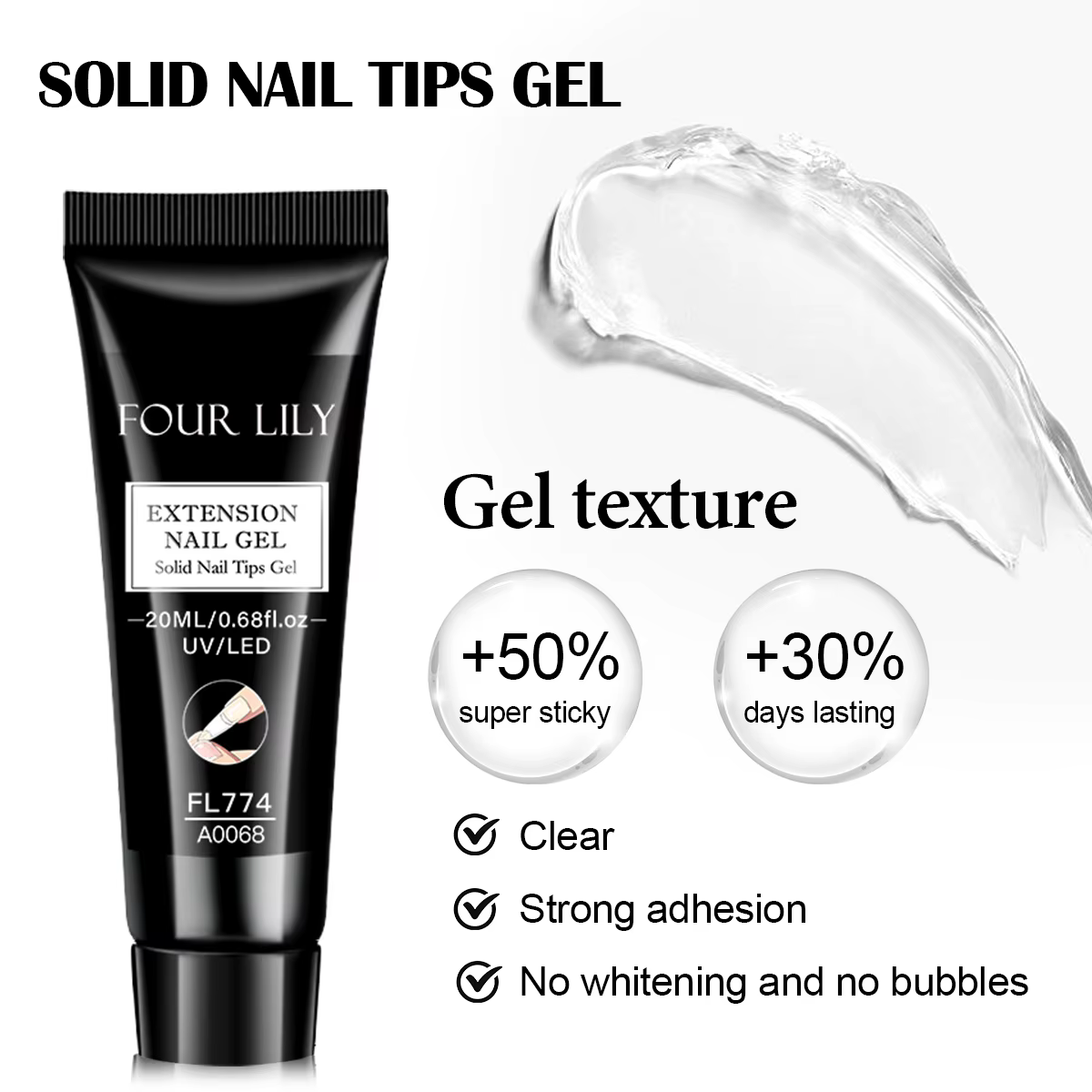 Gel solide pour ongles de 20 ml pour ongles à presser