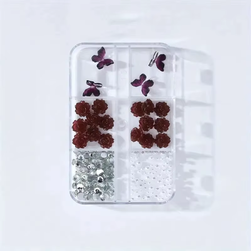 6 grilles noir Rose 3D Nail Art décoration des ongles blanc