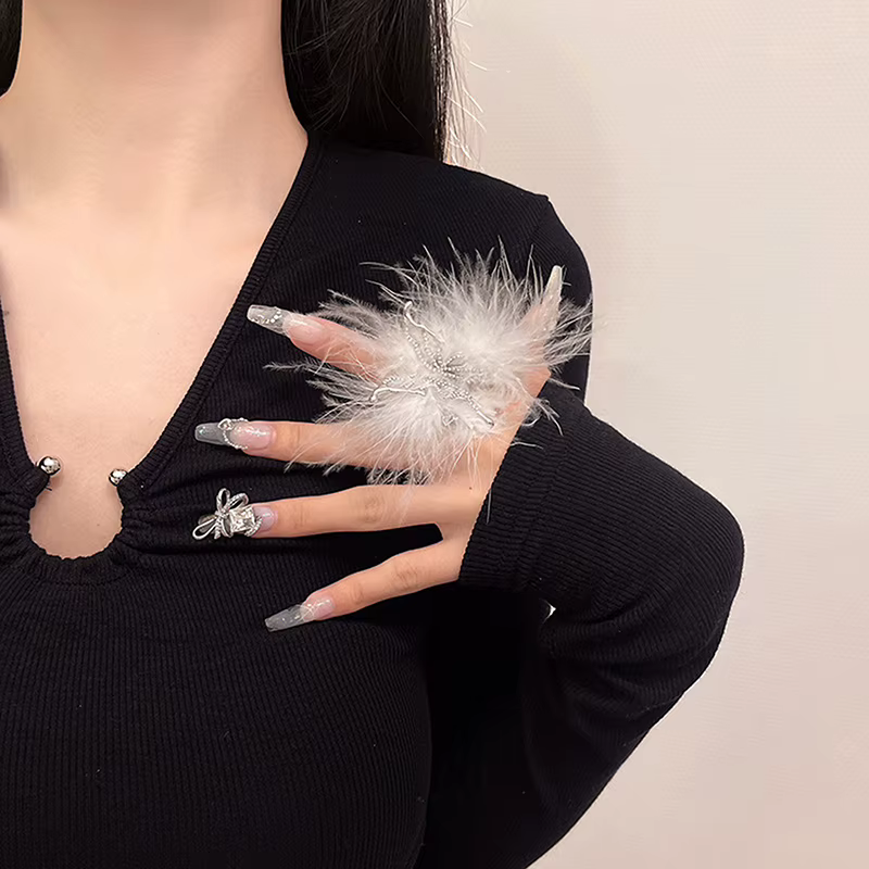 Anneaux ouverts papillon à plumes pour photo d'ongles