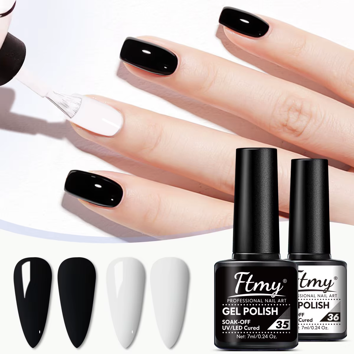 Ensemble de vernis à ongles Gel noir et blanc