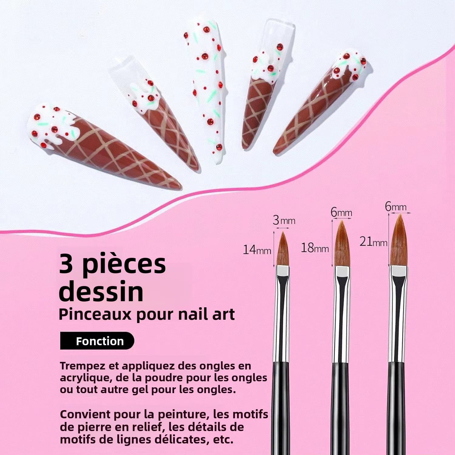 Kit de bricolage pour nail art 21 pièces – 11 pinceaux + 5 stylos à points + 2 supports magnétiques + palette + 2 rubans adhésifs – Essentiel pour salon et maison