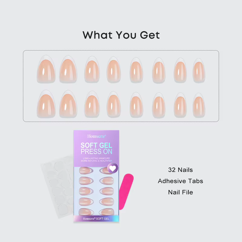 32 faux ongles courts en forme d'amande