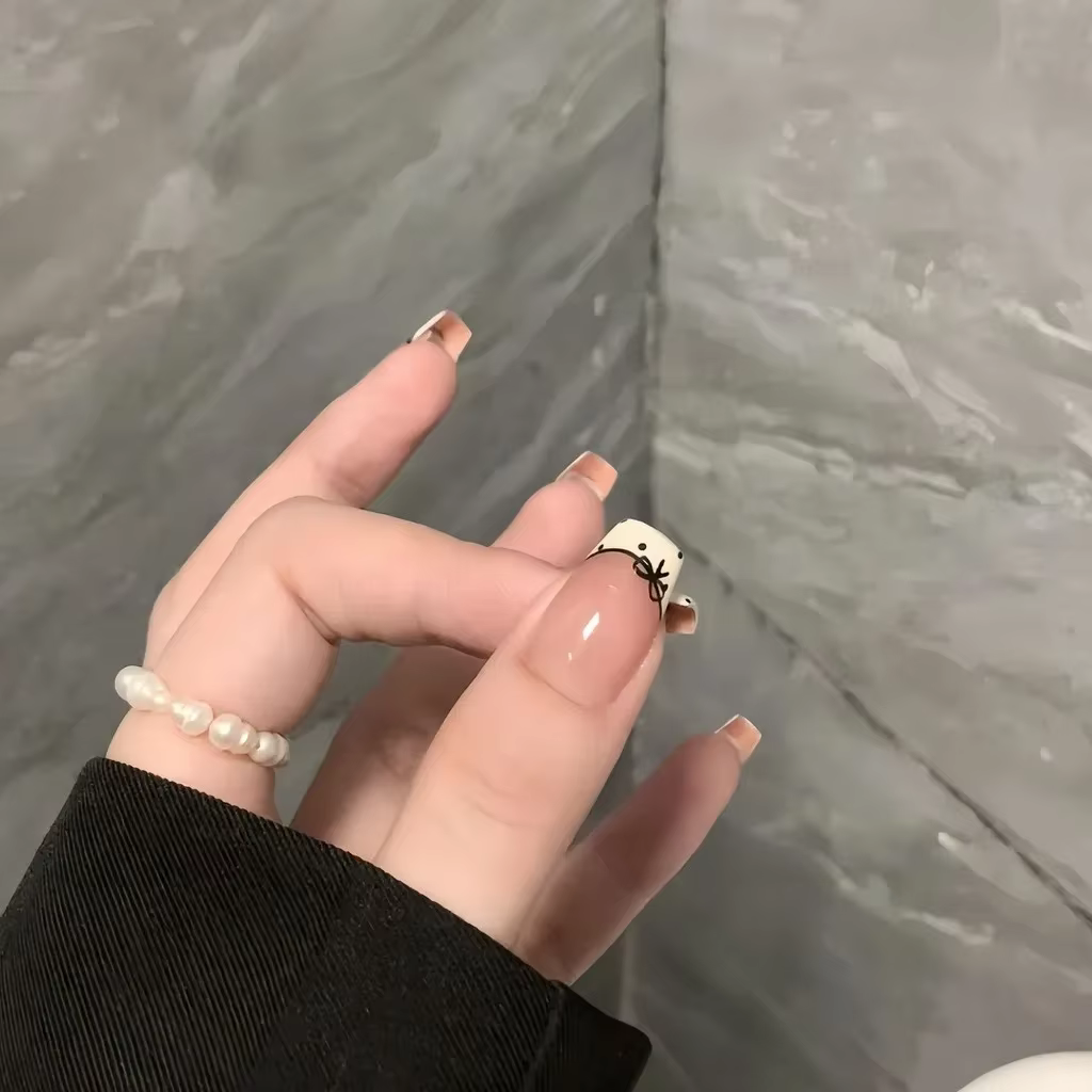 10 pièces mignon Sexy français dentelle presse sur les ongles doux à pois arc à la main faux