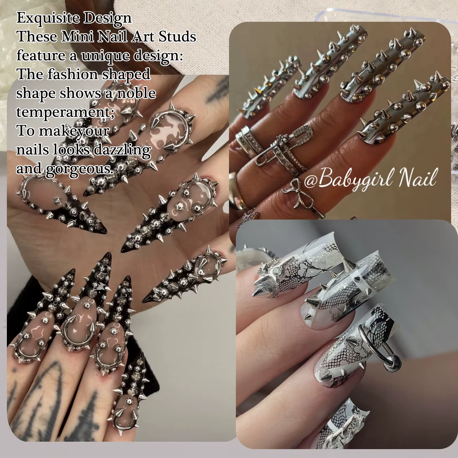 Rivets pour Nail Art de Style Punk noir et argent