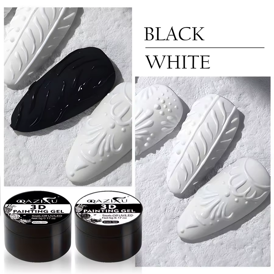 QAZIXU 1/2 pièces 3D peinture Gel noir blanc Gel vernis à ongles Semi Permanent solide moulage Gel pour Nail Art bricolage sculpter façonnage