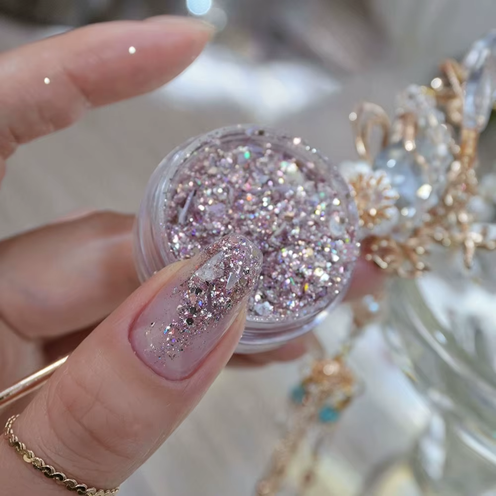 1 pot Aurora brillant opale flocons ongles paillettes Laser argent or nuage brocart