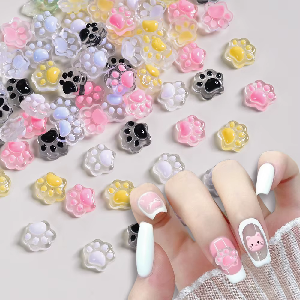 Breloques pour ongles patte de chat lumineuse 3D
