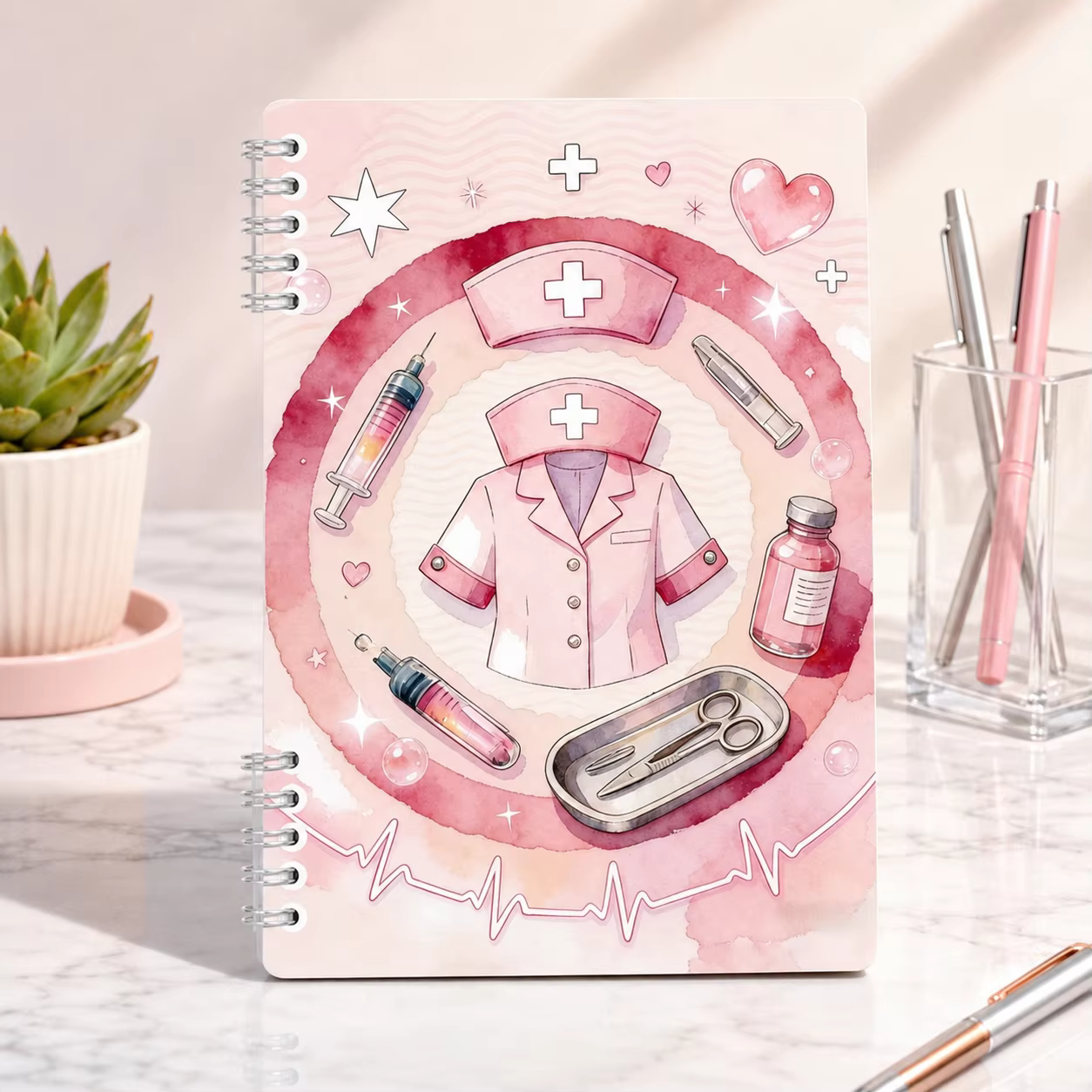 Carnet spirale rose pour infirmières, 120 pages, joli journal médical pour étudiants en soins infirmiers, infirmières, cadeau pour l'école ou le bureau