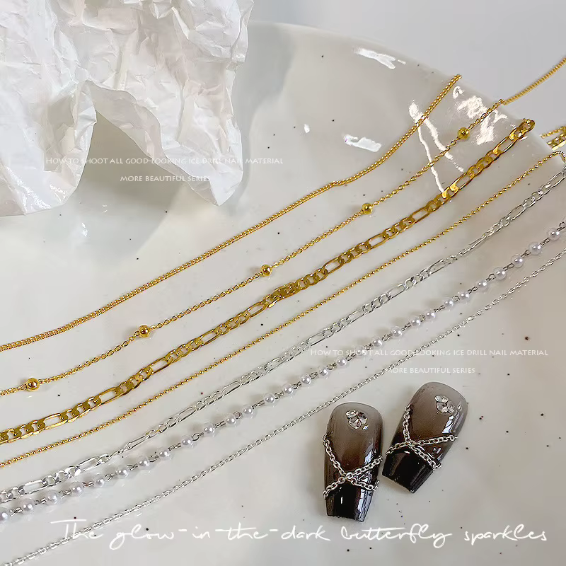 Chaînes à ongles or argent perles de pierre