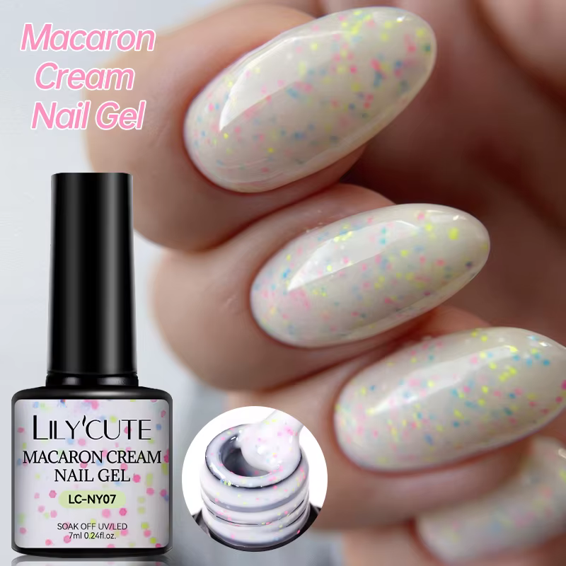LILYCUTE 7ml Gel Crème Vernis à Ongles Macaron Paillettes Scintillantes Gel Semi-Permanent Nail Art Design Soak Off UV LED Gel Manucure