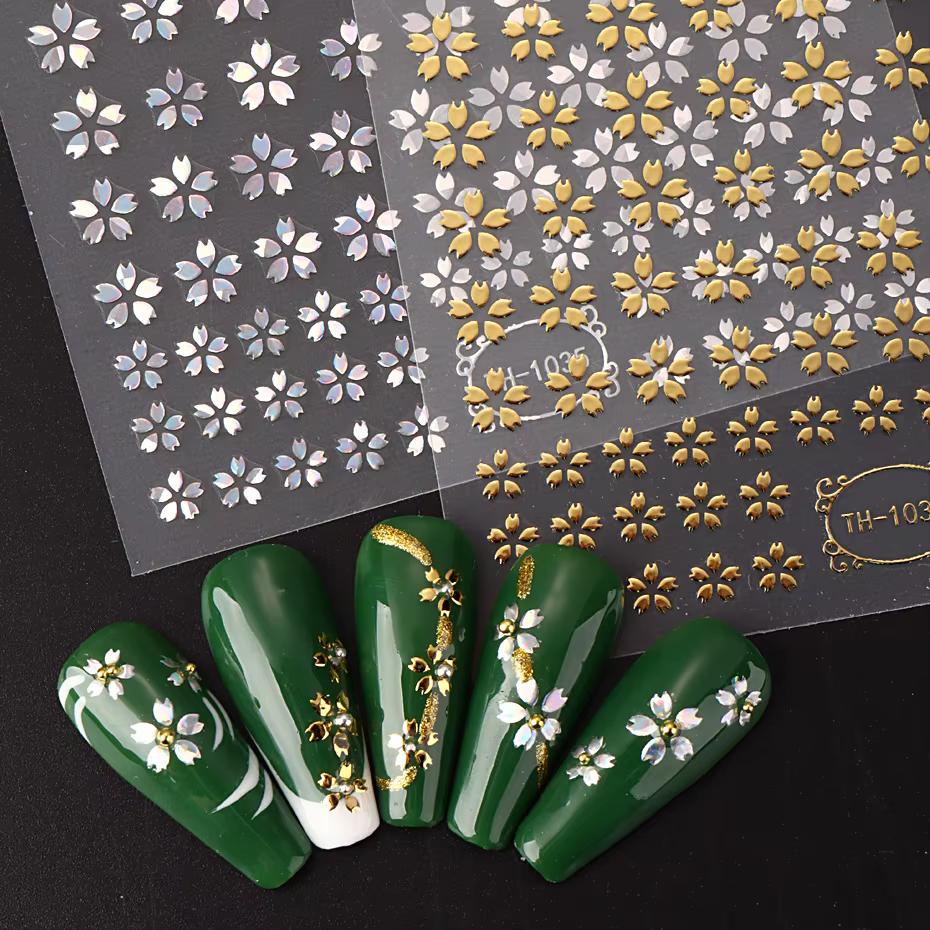 Autocollant Laser 3D fleur Sakura pour ongles