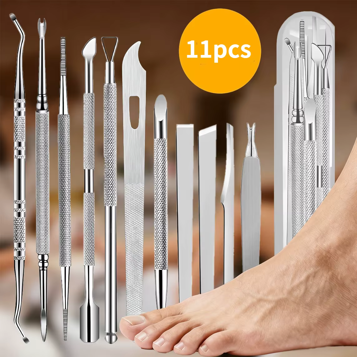 Outil de pédicure en acier inoxydable, pour enlever les peaux mortes et les callosités, outils portables pour le soin des cuticules des pieds, soins professionnels des pieds, 1/10/11 pièces