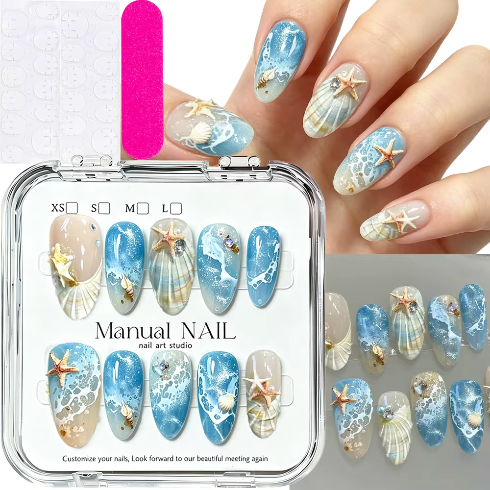 10 faux ongles à presser Ondes Océaniques