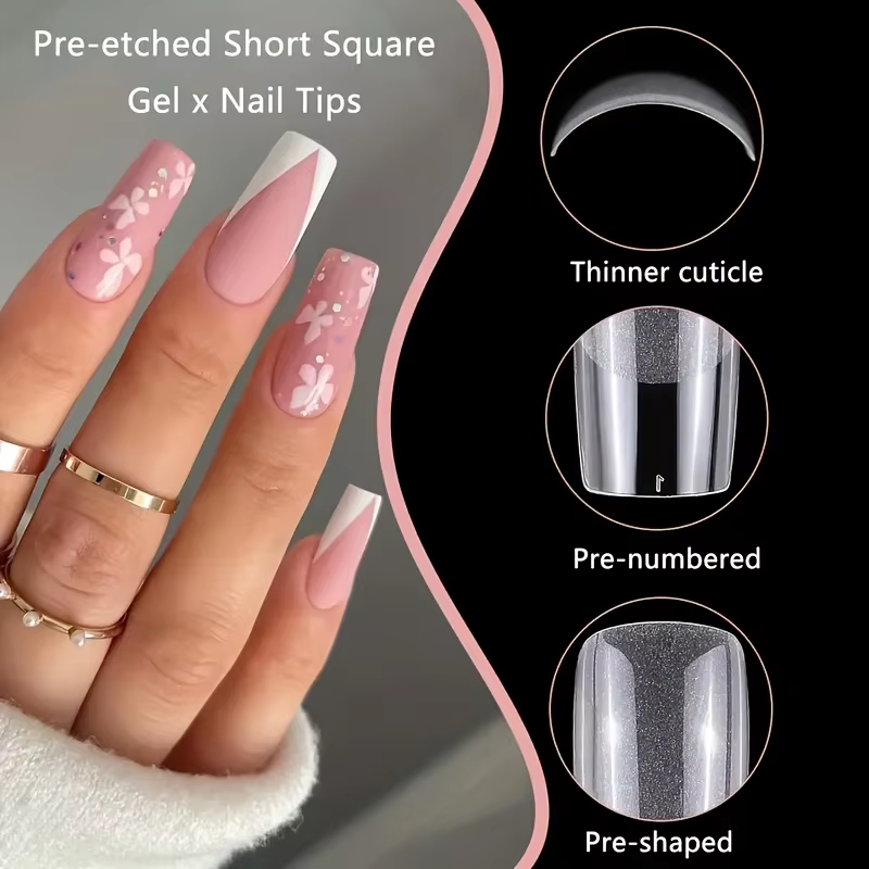 240 et 600 autocollants pour ongles ovales/balète/amande/carrés mats transparents