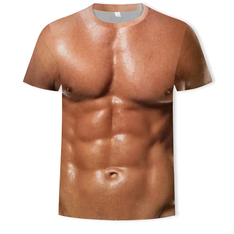 T-shirt drôle à imprimé 3D effet musculaire, manches courtes, été, streetwear, col rond, vêtements musclés unisexes