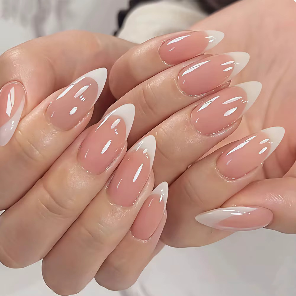 30 pièces blanc/noir/rouge français faux ongles femmes charme quotidien manucure couleur nue amande presse