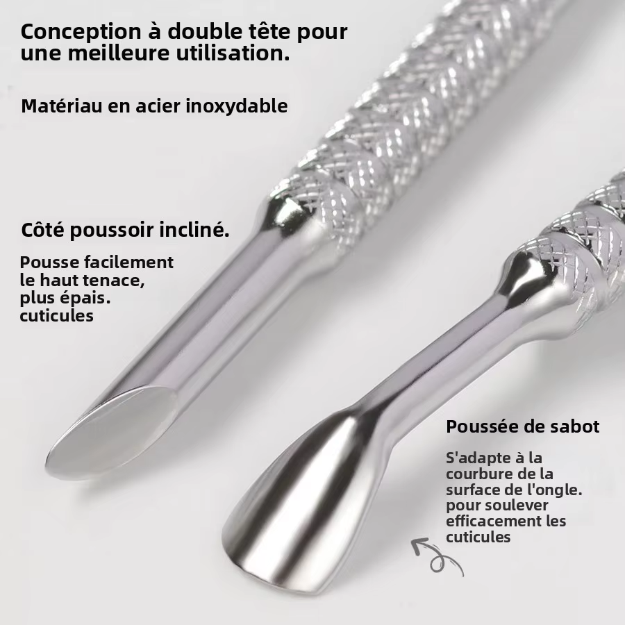 Poussoir à cuticules à sabot coudé à Double tête