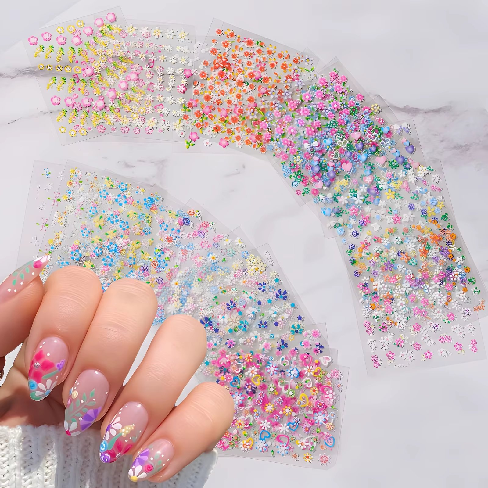 30 feuilles d'autocollants pour ongles à motifs floraux
