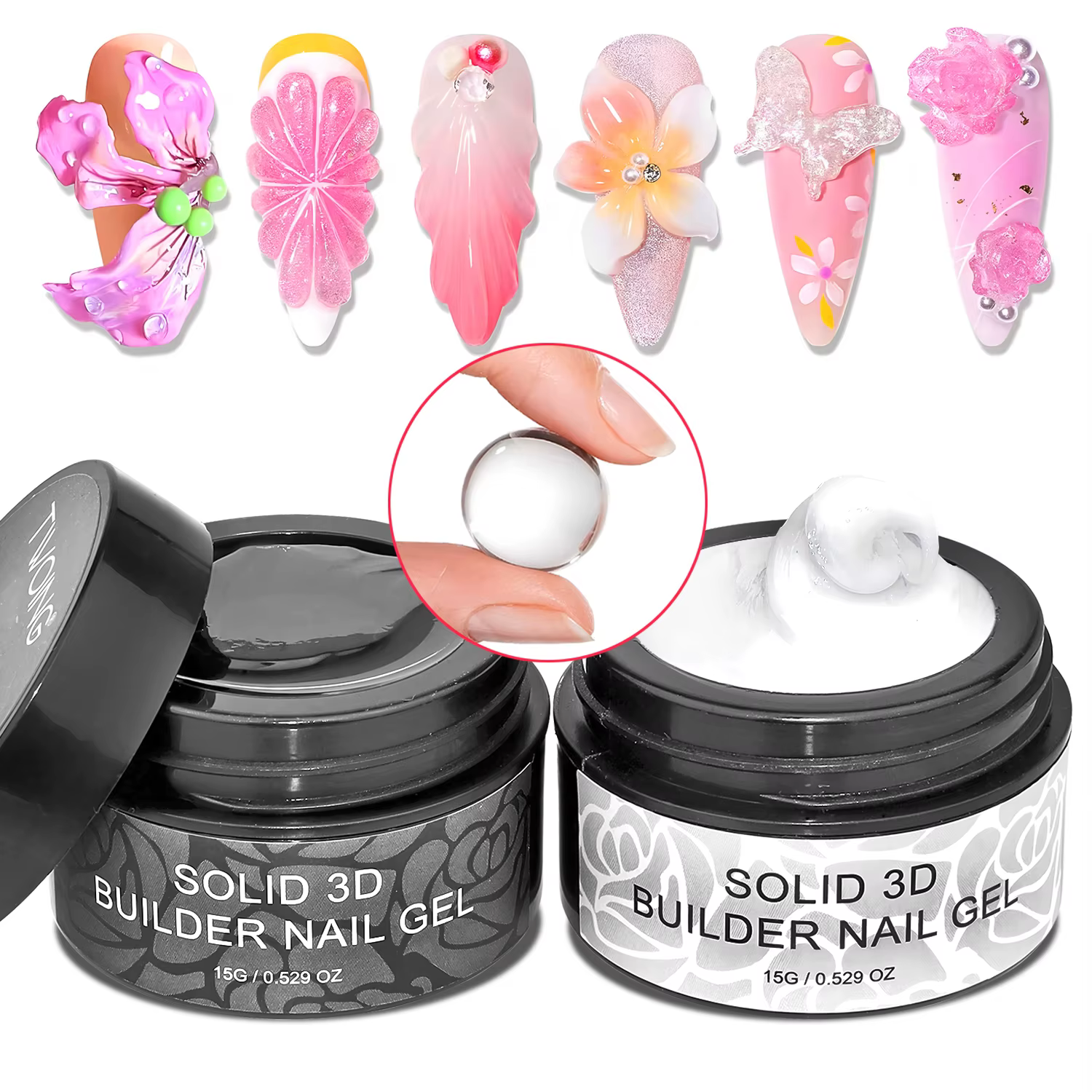 TWOING 15g Gel d'extension de main antiadhésif clair et blanc 3D façonnage sculpture Nail Art Gel dur solide pour faux ongles
