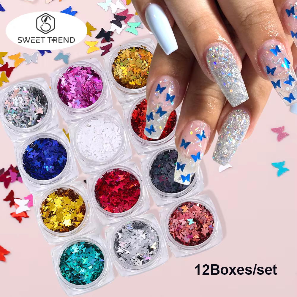 SWEET TREND - 12 couleurs de paillettes papillon pour nail art