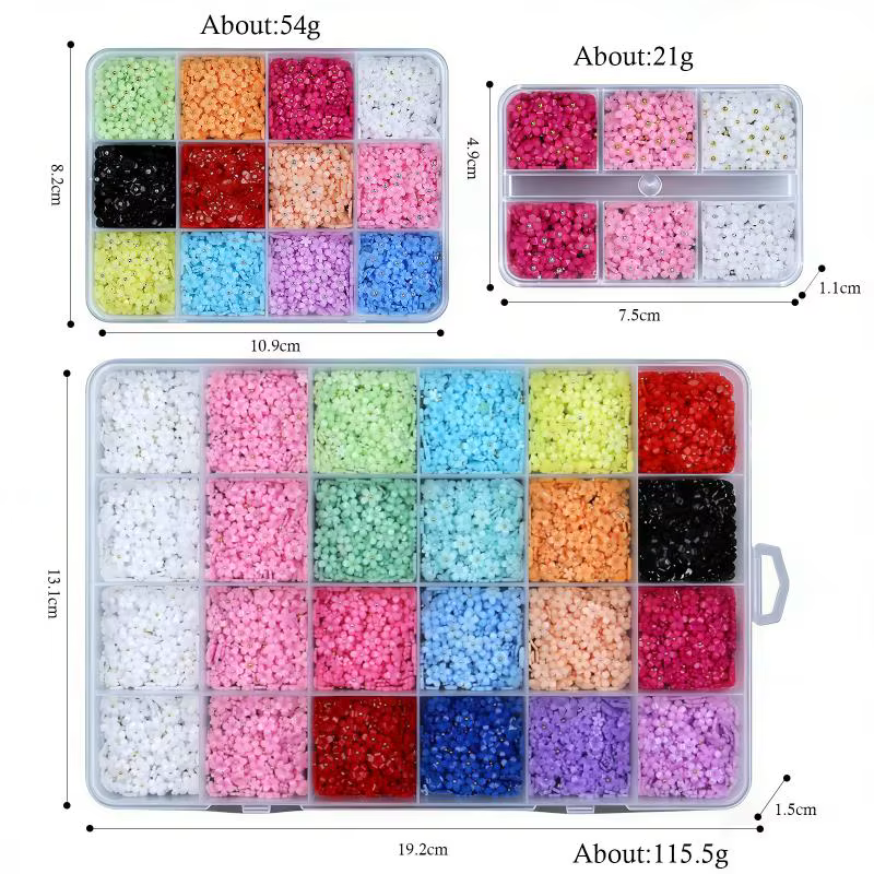 ● Décorations d'ongles en forme de fleurs à cinq pétales mélangées (6/12/24 grilles)