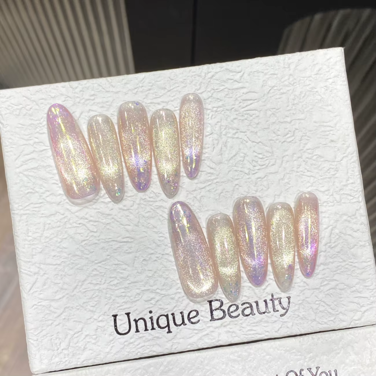 10 faux ongles brillants effet dégradé œil de chat
