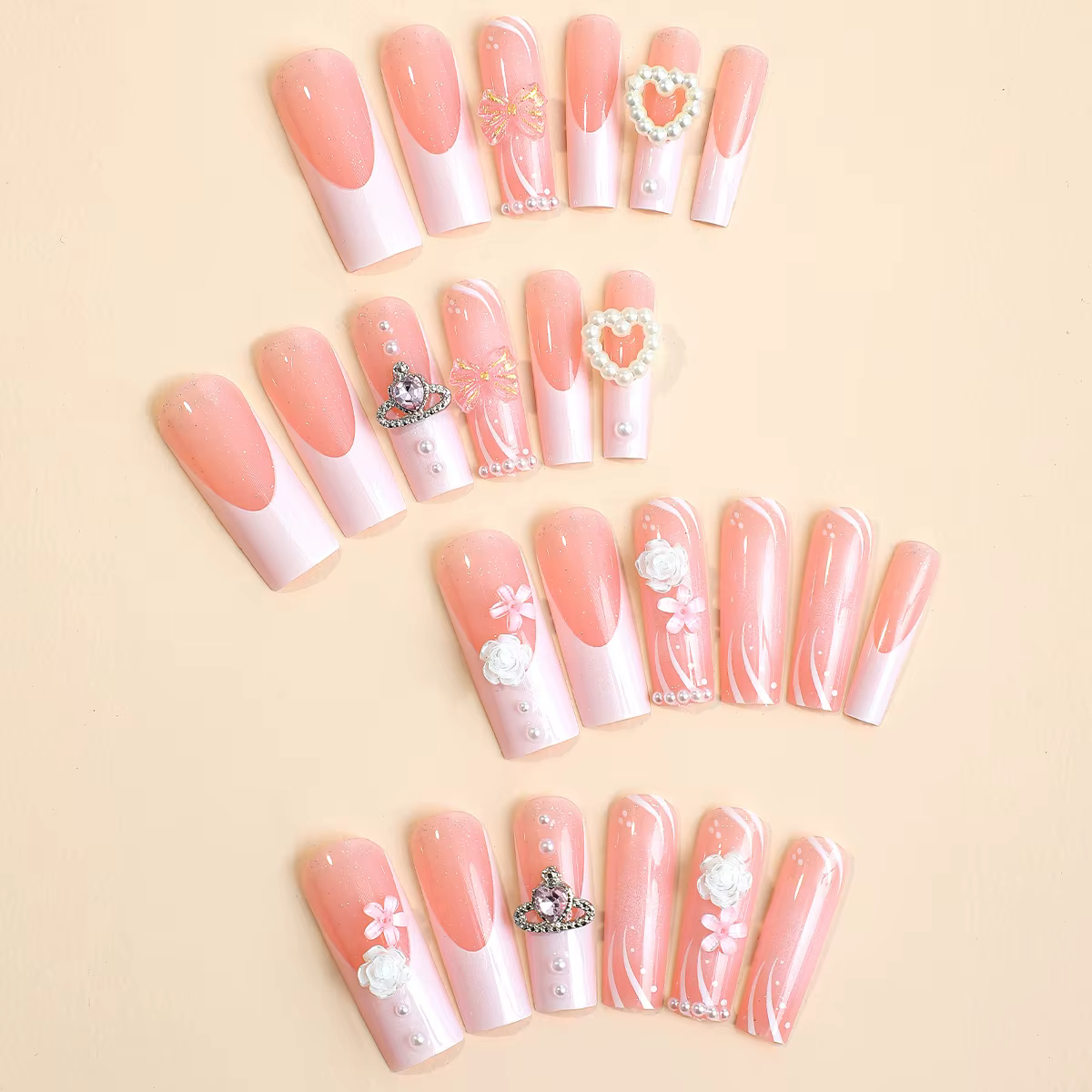 24 pièces une boîte Style européen et américain étendu portant tuyau d'eau français perceuse à ongles papillon perle