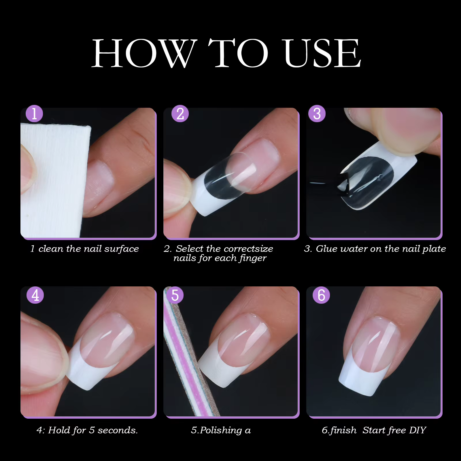 Faux ongles français à pression en amande moyenne