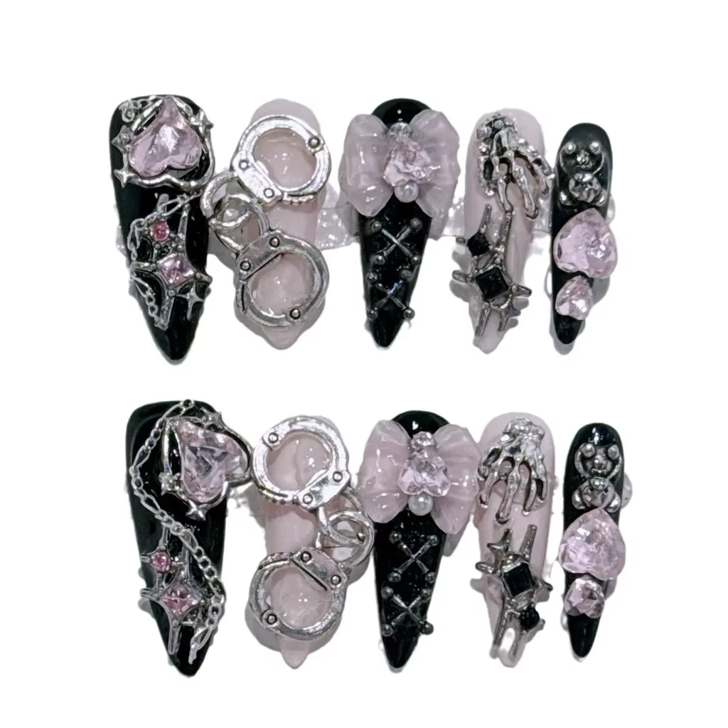 Shibuya Menhera Noir Rose Longue Pointe Faux Ongles Y2k Spice Girl Doux Cool