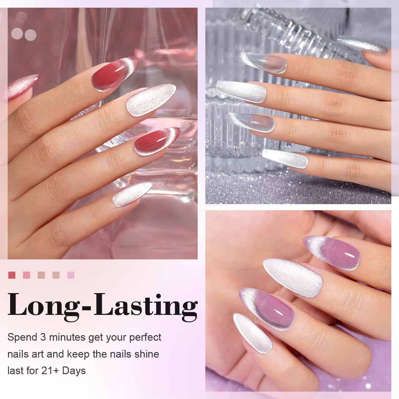 6 pièces 7.5ml nouveau populaire réfléchissant oeil de chat magnétique ongles Gel Semi Permanent Nail Art trempage LED