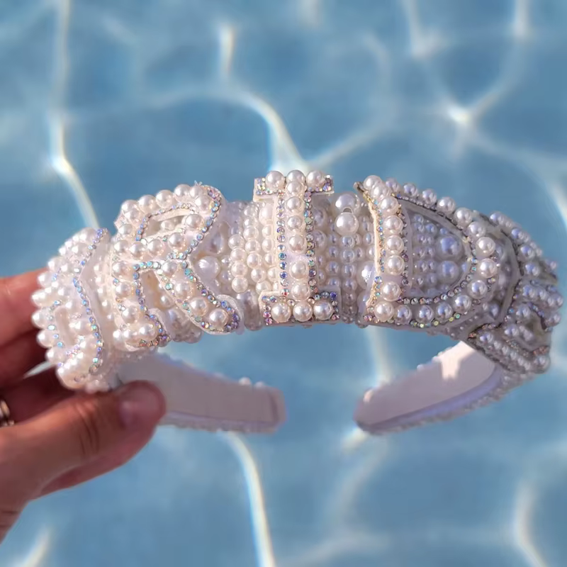 Bandeau de mariée en perles, accessoires de cheveux de mariage pour mariée, fête prénuptiale, enterrement de vie de jeune fille, fournitures de décoration pour fête de fiançailles Bach