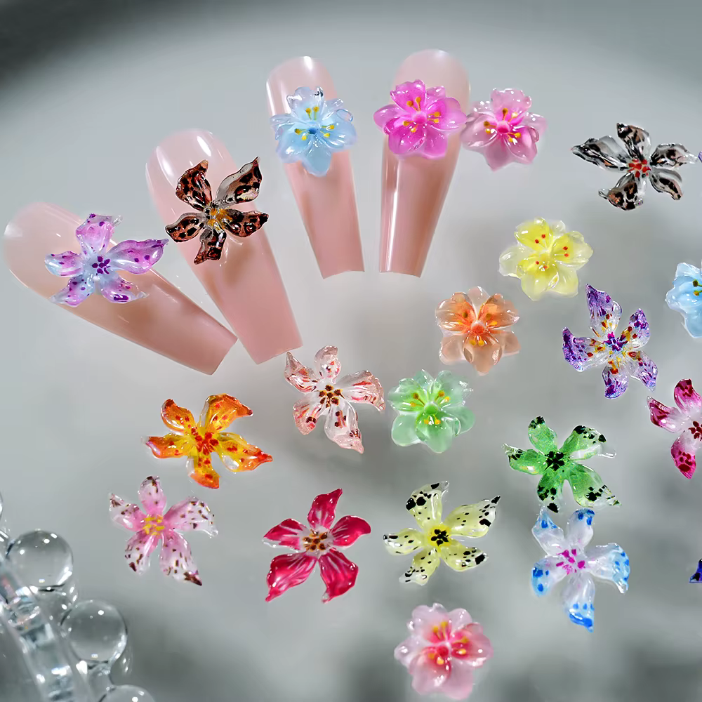 72 pièces/boîte Hawaii Hibiscus Lily Floral Nail Art breloques 3D gelée colorée cristal doux fleur décoration des