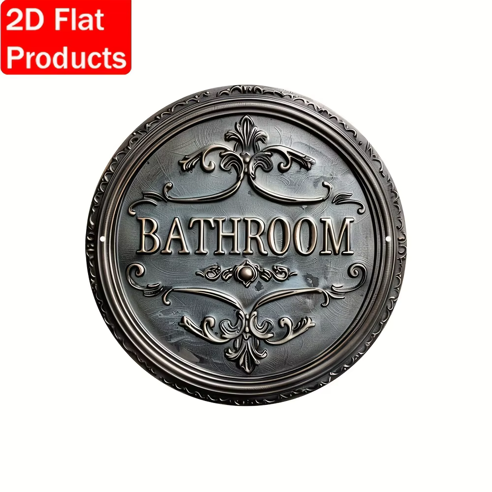 Panneau décoratif de salle de bain de style vintage, 1 plaque métallique ronde 2D, design mural classique, décoration polyvalente pour porte