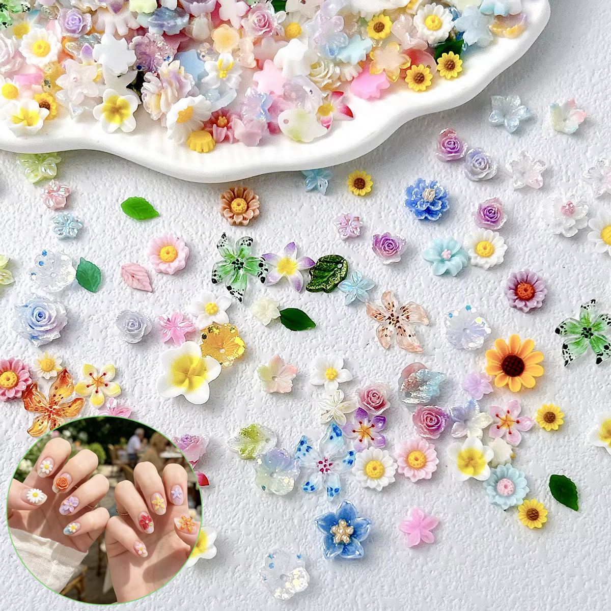 Décorations d'ongles DIY multi-styles : Breloques colorées en forme de tournesol